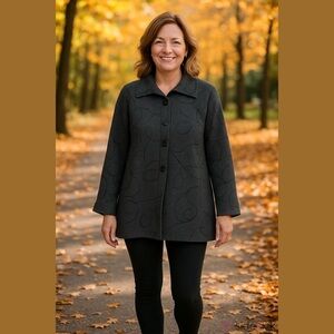 Jillian Jones 100% Wool Jacket Embroidered Unlined Size 2X Grey